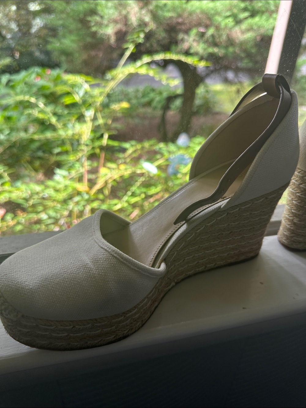 Michael Kors Cream Canvas Espadrille Wedge Sandal